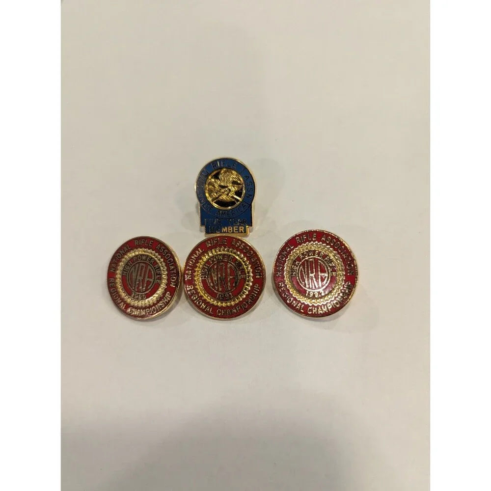 VTG NRA Rifle Assoc Pin Back Tie Tack Lapel Pin Red Gold Lot Of 4